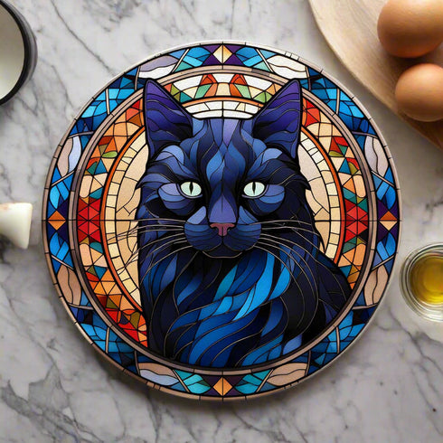 Cat Black Glass Suncatcher Worktop Saver